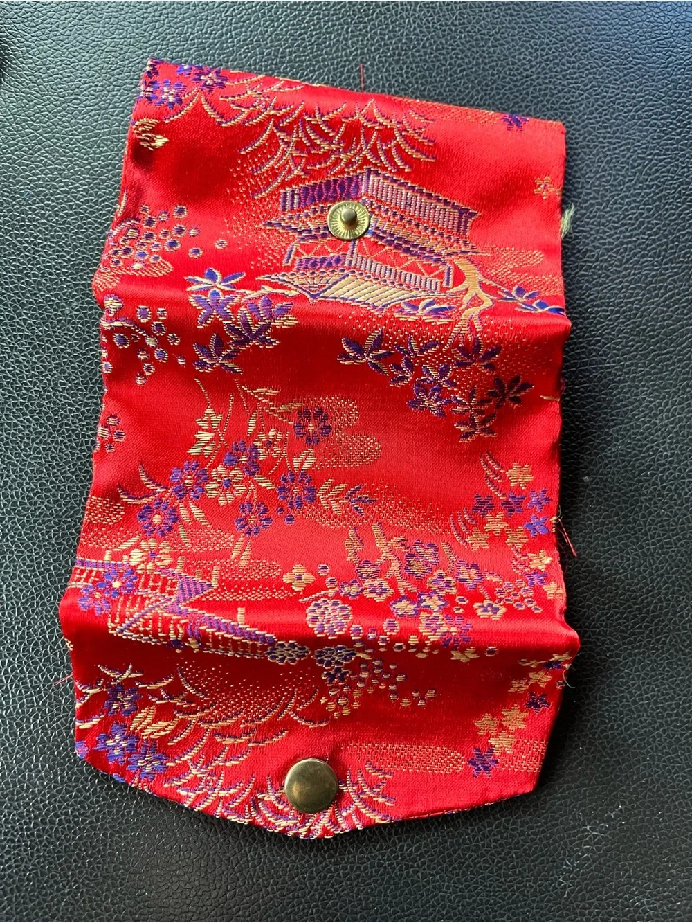 Vintage Chinese Red Floral Satin Foldover Wallet